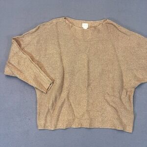 Chicos Womens Size 3 Pullover Sweater Batwing Glitter Shiny Metal‎ Brown Striped